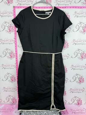 De collection Black Midi Dress with Cream Piping by White House Black Market